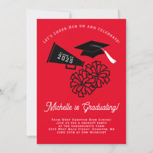 Cheerleader Graduation Party Red and Black Invitation