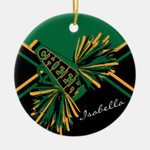 Cheerleader 📣💖 - Green, Black and Gold Ceramic Tree Decoration