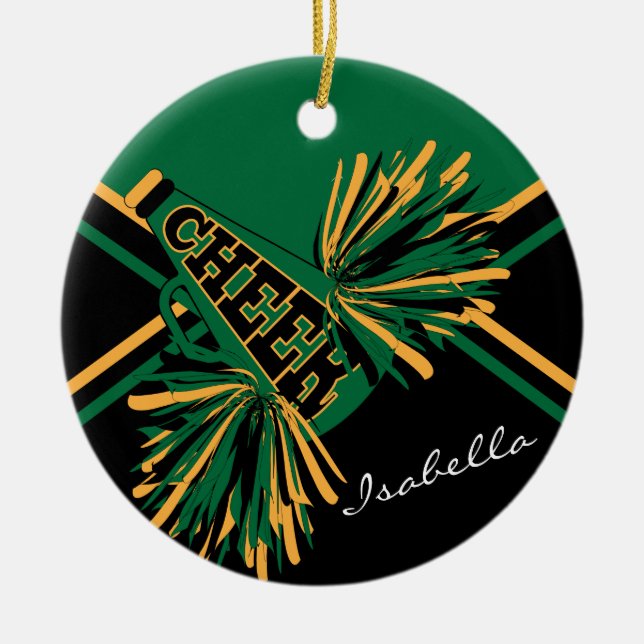 Cheerleader 📣💖 - Green, Black and Gold Ceramic Tree Decoration (Front)