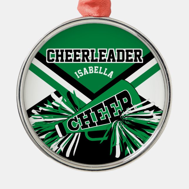 Cheerleader 📣 - Green, Black and White Metal Tree Decoration (Front)