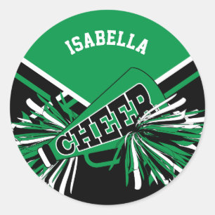 📣 Cheerleader  - Green, White and Black Classic Round Sticker