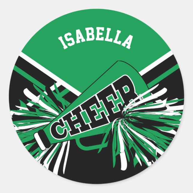 📣 Cheerleader  - Green, White and Black Classic Round Sticker (Front)