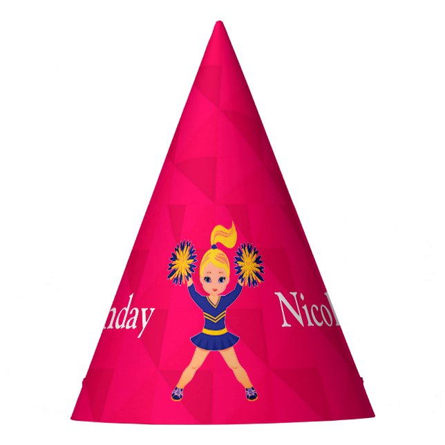 Cheerleader "Happy Birthday" Personalised Party Hat (Front)