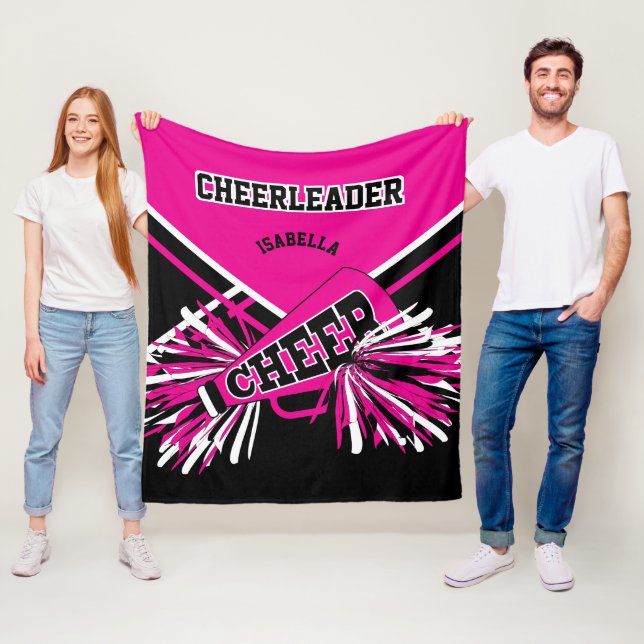 Cheerleader  📣 - Hot Pink, White & Black Fleece Blanket (In Situ)