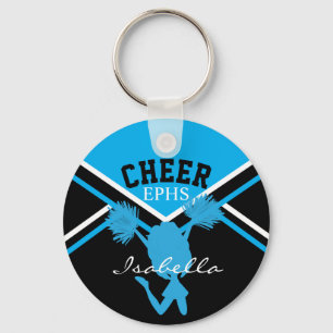 Cheerleader In Baby Blue and Black Key Ring