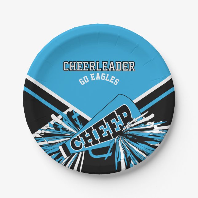 Cheerleader in Baby Blue, White and Black Paper Plate (Front)