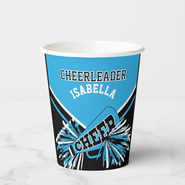 Cheerleader in Blue, Black and White Paper Cups (Back)