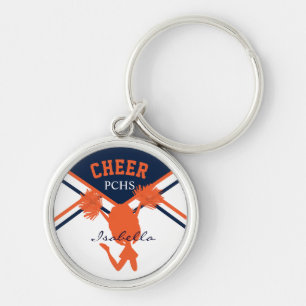 Cheerleader In Blue, Orange and White Key Ring