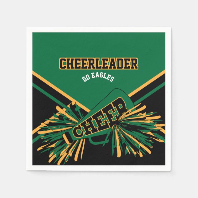 Cheerleader in Dark Green, Gold and Black Napkin (Front)
