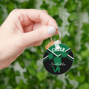 Cheerleader In Dark Green, White and Black Key Ring