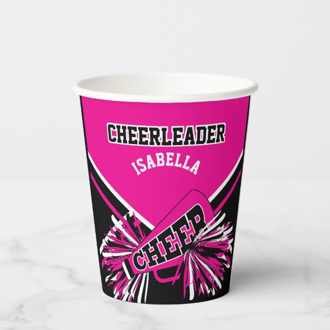 Cheerleader in Hot Pink, Black and White Paper Cups (Back)