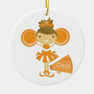 Cheerleader in Orange Ceramic Tree Decoration