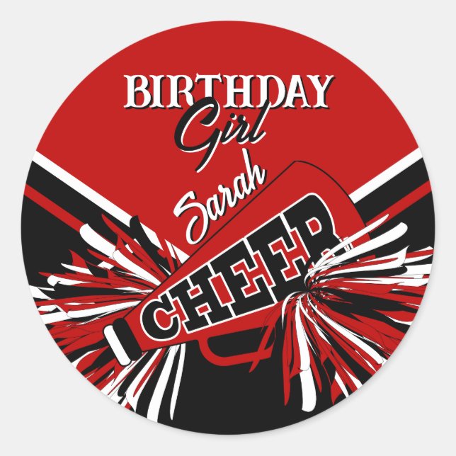 Cheerleader in Red, Black and White Classic Round Sticker (Front)