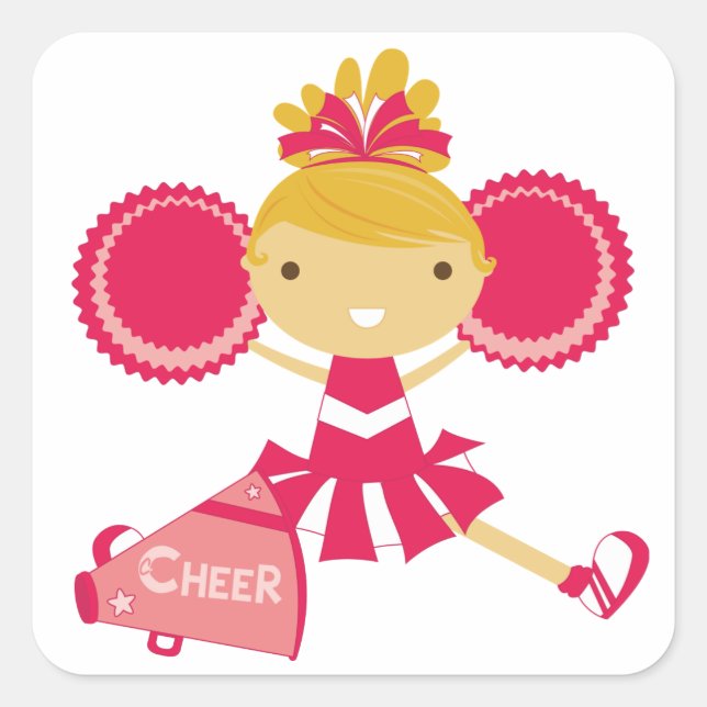 Cheerleader in Red Square Sticker (Front)