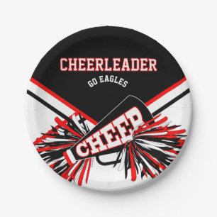 Cheerleader in Red, White and Black Paper Plate
