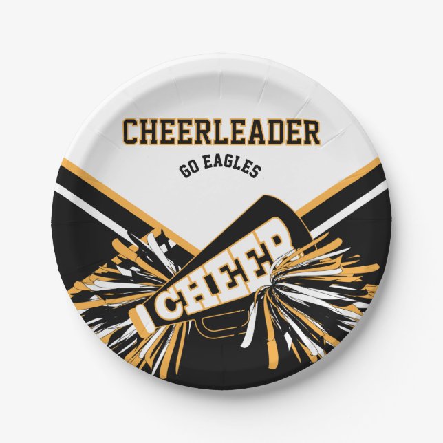 Cheerleader in White, Gold and Black Paper Plate (Front)
