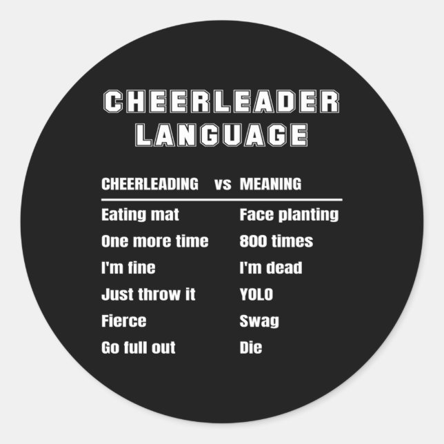 Cheerleader Language Cheerleading Slang Meaning Ch Classic Round Sticker (Front)