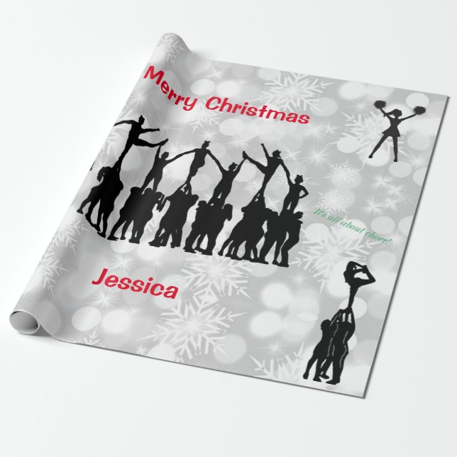 Cheerleader "Merry Christmas" Wrapping Paper (Unrolled)