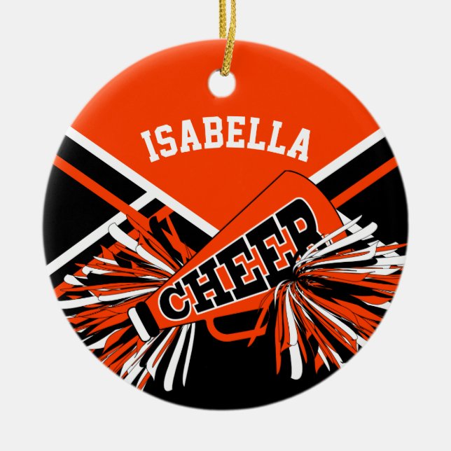 Cheerleader  📣💖 - Orange, Black and White Ceramic Tree Decoration (Front)