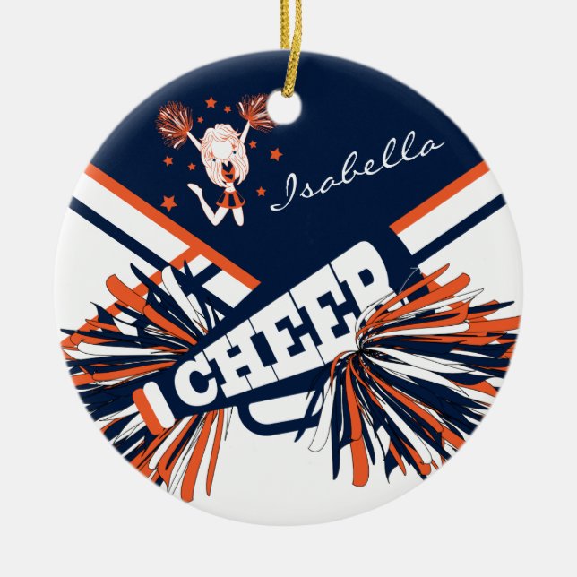 Cheerleader - Orange, White and Navy Blue Ceramic Tree Decoration (Front)