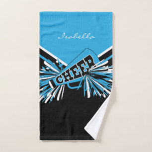 Cheerleader Outfit in Baby Blue, Black & White Hand Towel