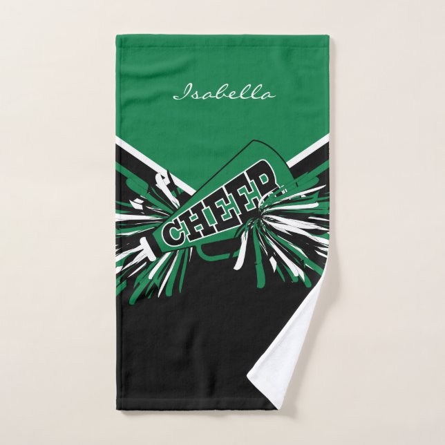Cheerleader Outfit in Black, Kelly Green, White  Hand Towel (Hand Towel)