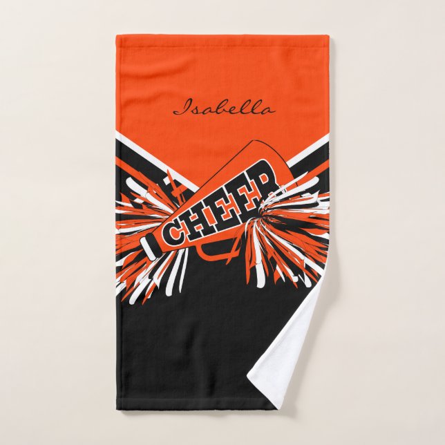 Cheerleader Outfit in Black, Orange  and White Hand Towel (Hand Towel)