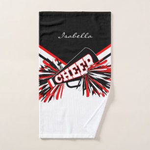 Cheerleader Outfit in Black, White and Red Hand Towel