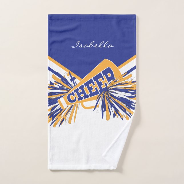 Cheerleader Outfit in Blue, Gold and White Hand Towel (Hand Towel)