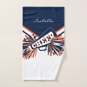 Cheerleader Outfit in Blue, Orange and White Hand Towel