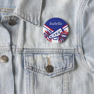 Cheerleader Outfit in Blue, White and Red 6 Cm Round Badge