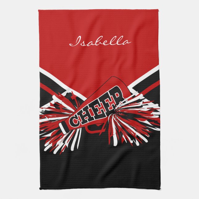 Cheerleader Outfit in Dark Red, Black & White Tea Towel (Vertical)