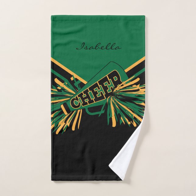 Cheerleader Outfit in Green, Gold and Black Hand Towel (Hand Towel)
