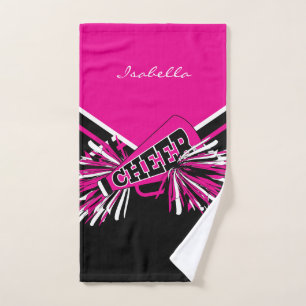 Cheerleader Outfit in Hot Pink, Black & White Hand Towel
