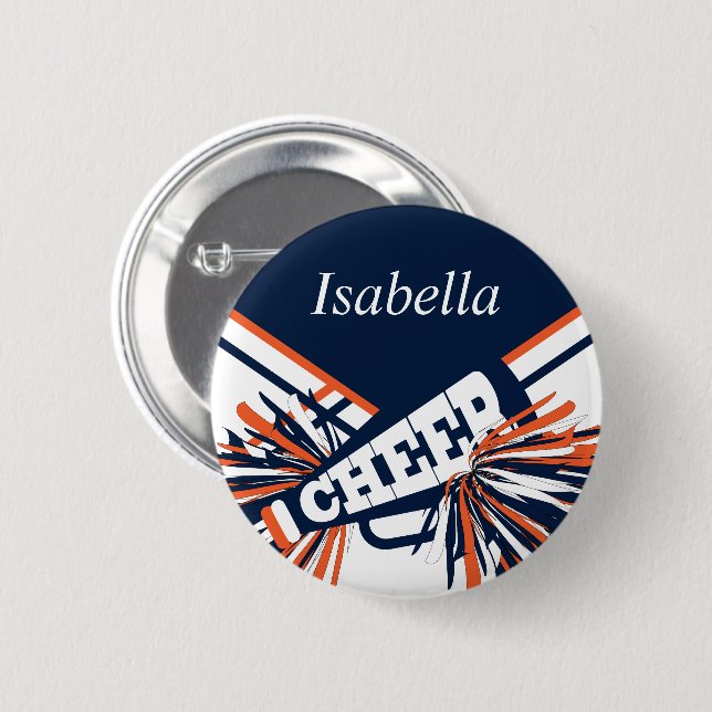 Cheerleader Outfit in Navy Blue, Orange & White 6 Cm Round Badge (Front & Back)