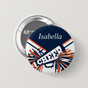 Cheerleader Outfit in Navy Blue, Orange & White 6 Cm Round Badge
