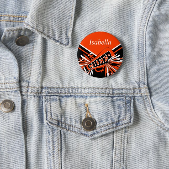 Cheerleader Outfit in Orange and Black 6 Cm Round Badge (In Situ)