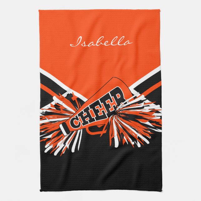 Cheerleader Outfit in Orange, Black & White Tea Towel (Vertical)