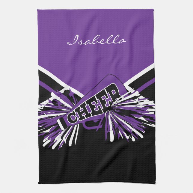 Cheerleader Outfit in Purple, Black & White Tea Towel (Vertical)