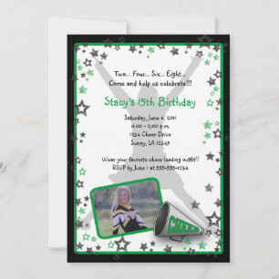 Cheerleader Photo Invitation Green