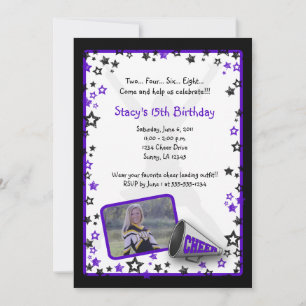 Cheerleader Photo Invitation Purple