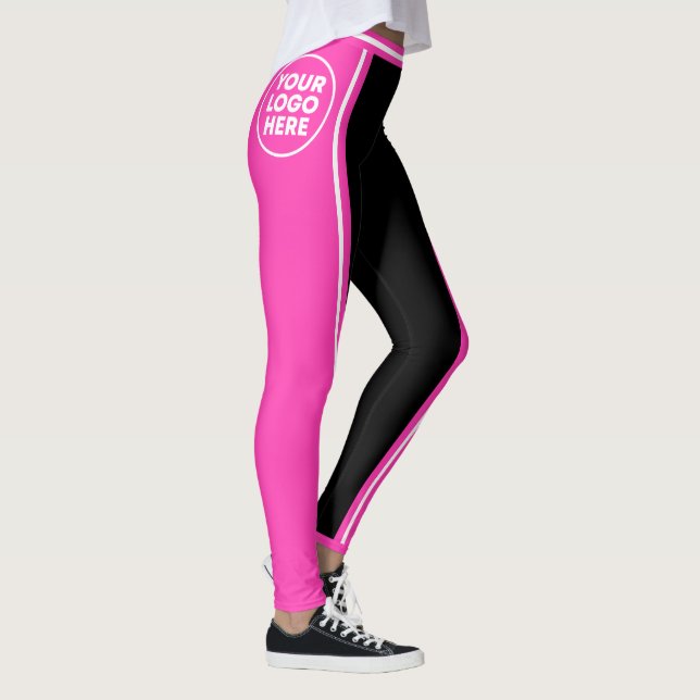 Cheerleader Pink Black Wide Striped Photo Logo Leggings (Right)