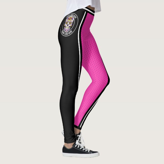 Cheerleader Pink Black Wide Striped Varsity Sports Leggings (Right)
