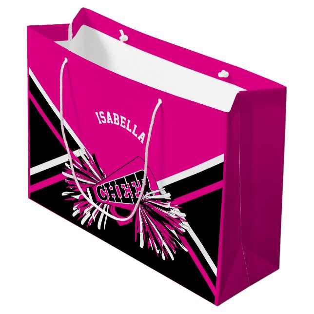 Cheerleader 📣 - Pink, White and Black - Large Gift Bag (Front Angled)