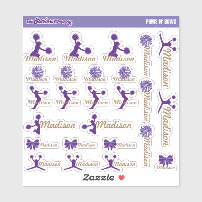 Cheerleader Pom Labels Personalised | School (Sheet)