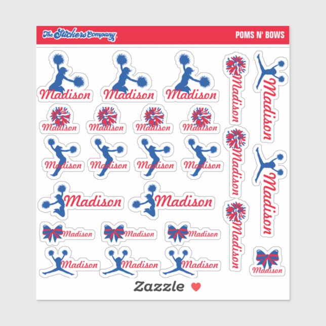 Cheerleader Pom Labels Personalised | School (Sheet)