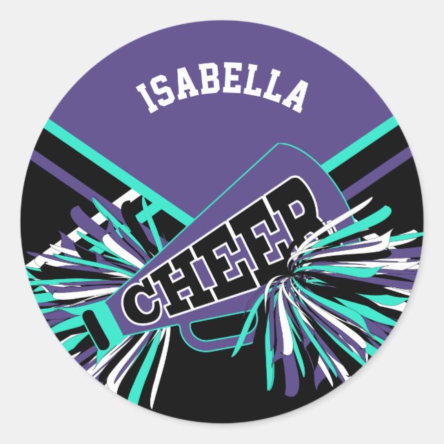 📣 Cheerleader - Purple, Black, Teal and White Classic Round Sticker (Front)