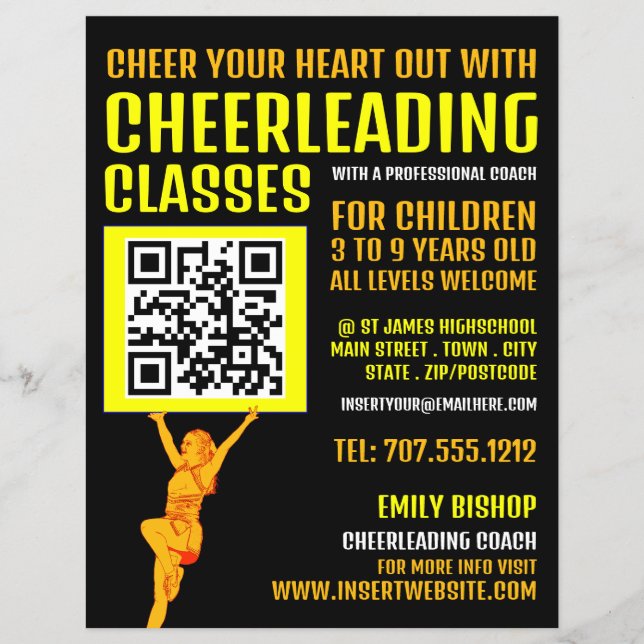 Cheerleader QR Code Sign, Cheerleading Classes Flyer (Front)