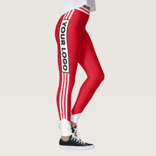 Cheerleader Red White Stripe Team Logo Sports Leggings