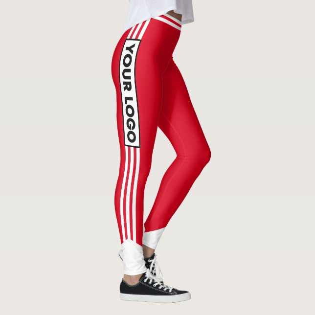 Cheerleader Red White Stripe Team Logo Sports Leggings (Right)